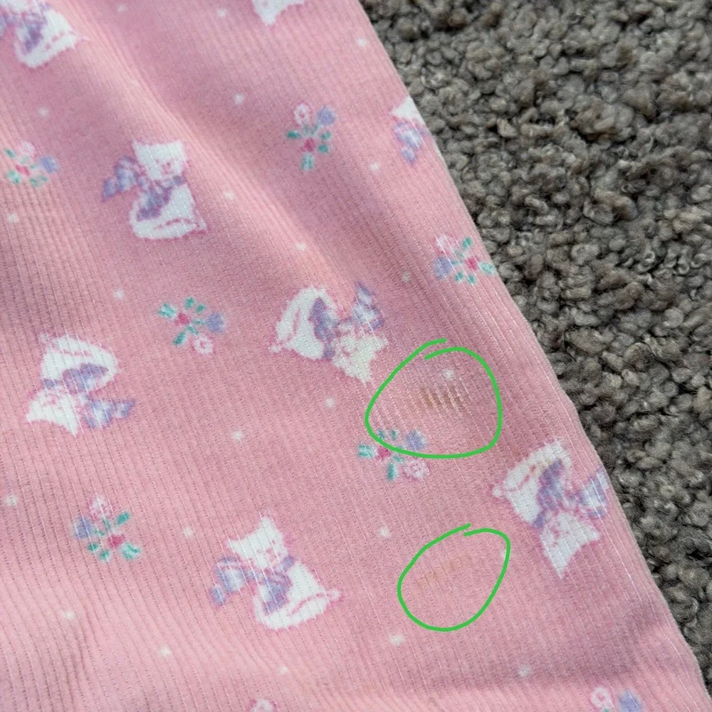 Vintage OshKosh B'gosh Kitten Print Cat Pink Corduroy Overalls Bow Baby Girl 12M